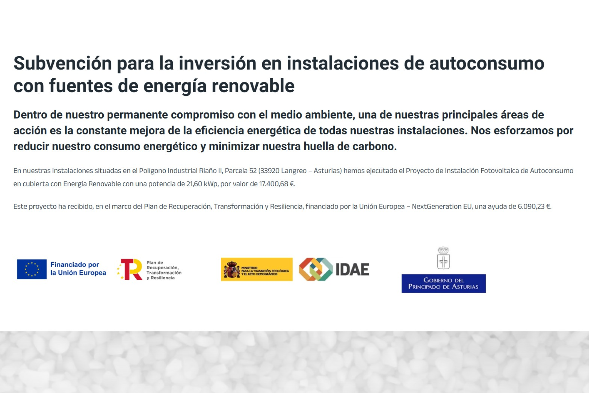 Subvención para la inversión en instalaciones de autoconsumo con fuentes de energía renovable